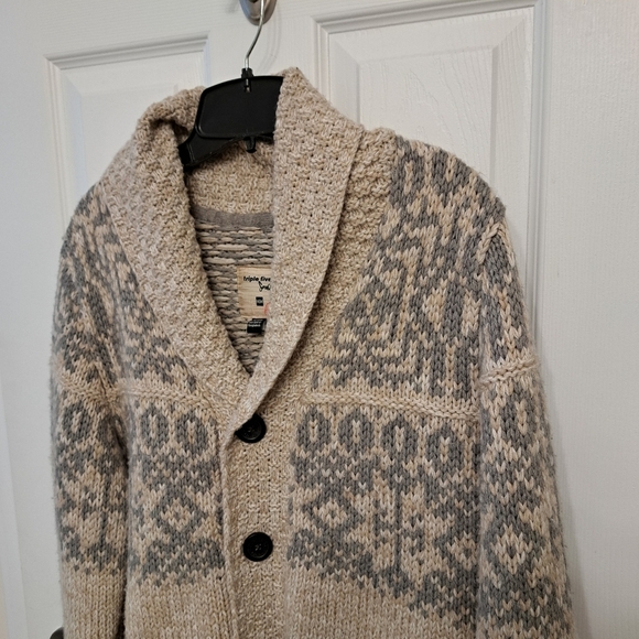 Triple Five Soul Cardigan Men's Medium Sweater Oatmeal Beige Grey Knit - Picture 13 of 13